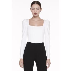 Susana Monaco Long Sleeve Puff Sleeve Top in White NWT Size Small